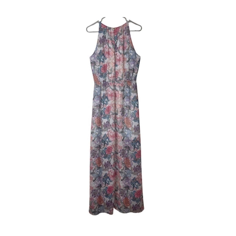 HM Womens Halter Maxi Dress Floral Mosaic‎ Pink Purple Blue Size 6 0277189